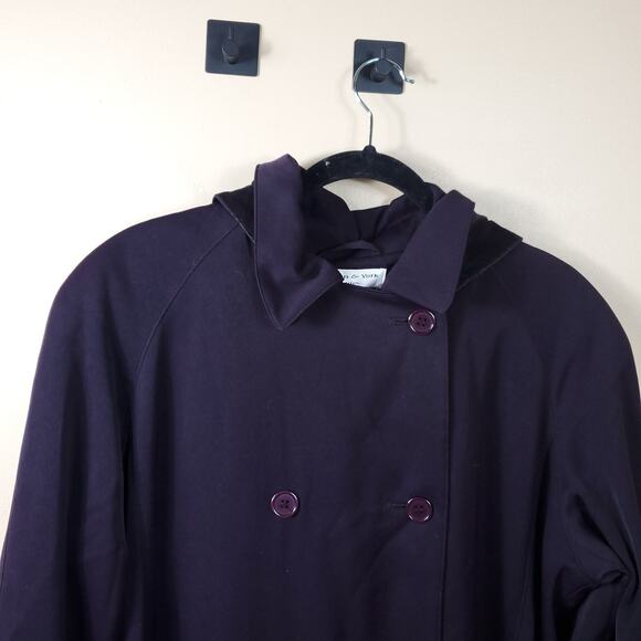 Vintage Preston & York Women's Navy Double Breasted Rain Trench Coat Size 10P - Picture 6 of 12